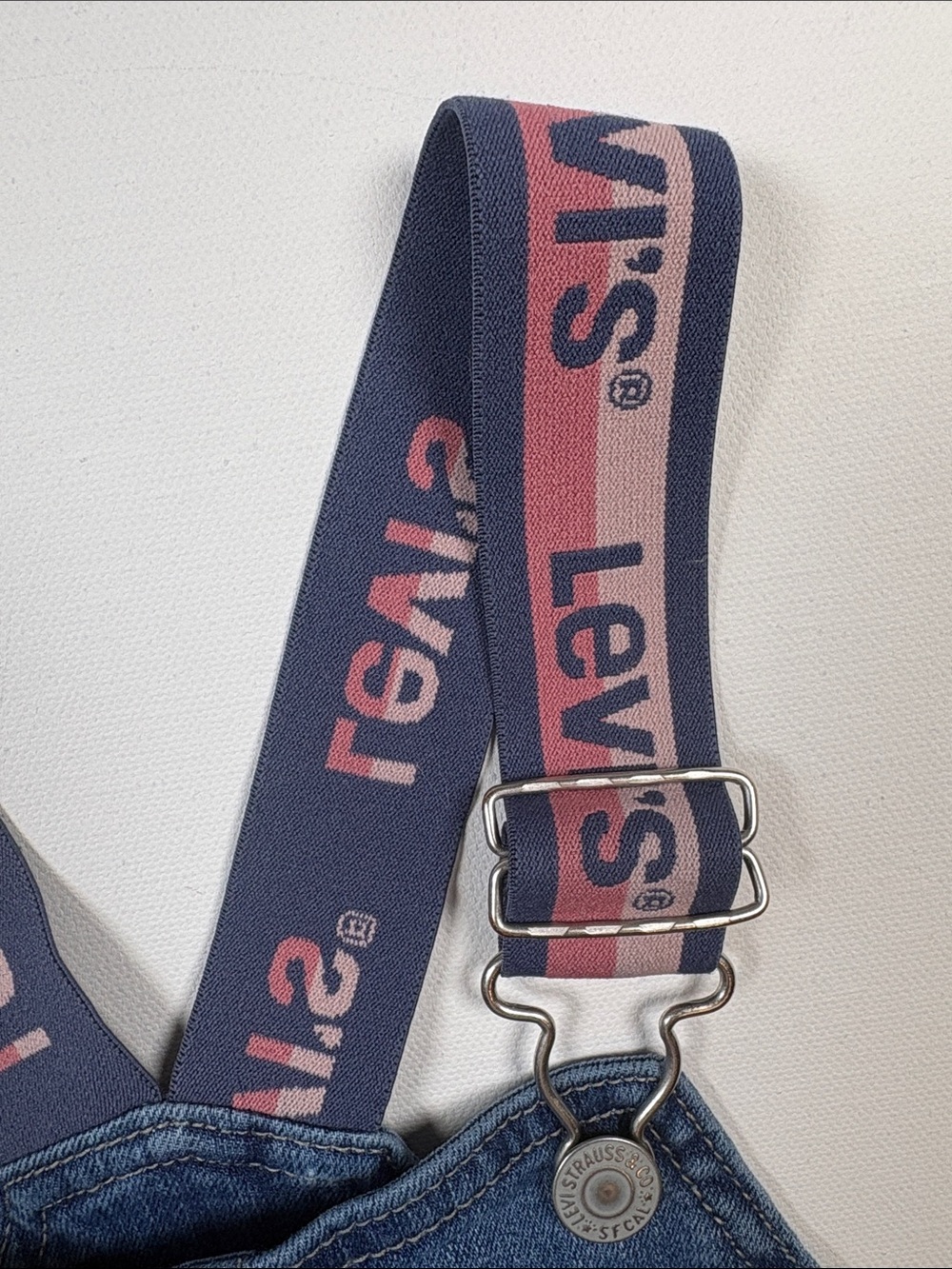 Levi's Blue Denim Overalls with Pink Branded Straps - Picture 9 of 9